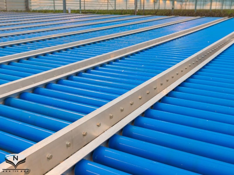 Băng tải con lăn nhựa khung sườn inox