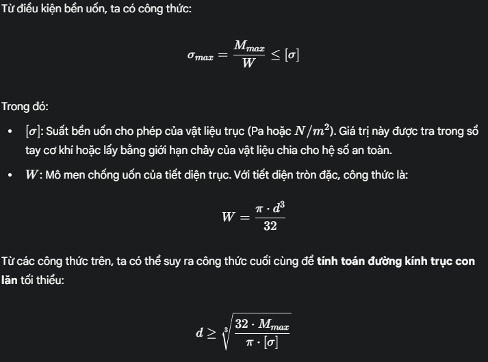 Công thức tính đường kính trục con lăn tối thiểu