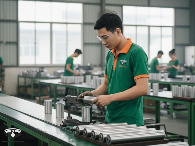 Thợ gia công con lăn tại xưởng có khí TVN