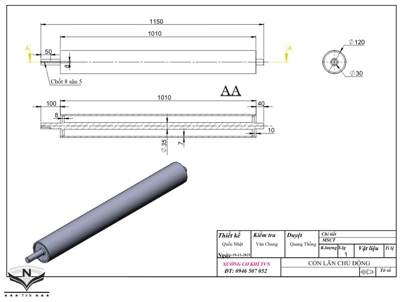 Bản vẽ rulo băng tải phi 120
