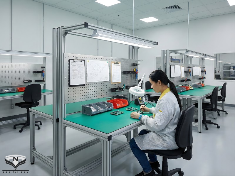 Bàn thao tác khung nhôm định hình lắp ráp điện tử