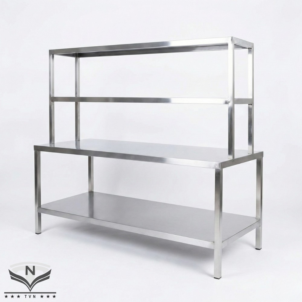 Mẫu bàn thao tác inox có kệ để đồ