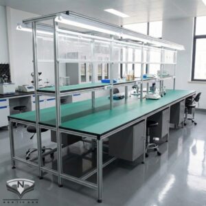 Hệ thống bàn thao tác khung nhôm nhà xưởng hiện đại