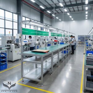 Bàn thao tác khung nhôm định hình cho nhà xưởng công nghiệp
