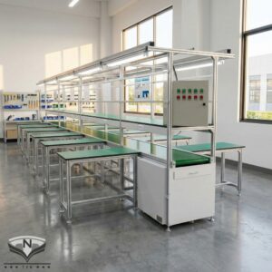 Bàn thao tác khung nhôm định hình kết hợp băng tải PVC