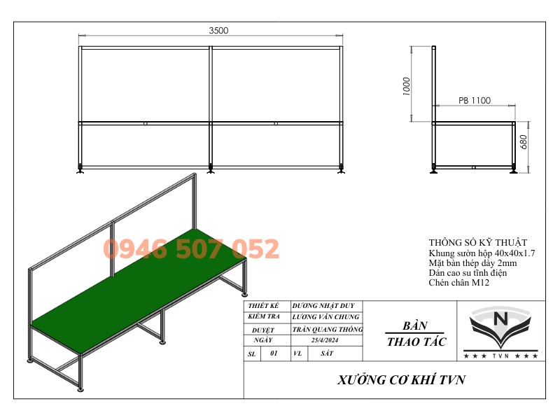Bản vẽ bàn thao tác nhà xưởng khung sắt