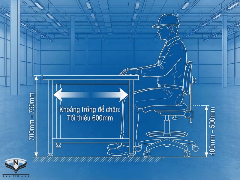 Kich thước bàn thao tác tiêu chuẩn đối với tư thế ngồi làm việc