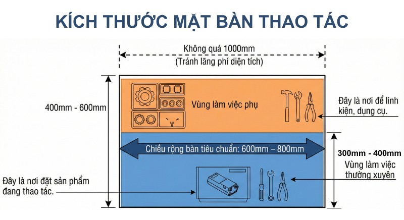 Kích thước mặt bàn thao tác tiêu chuẩn